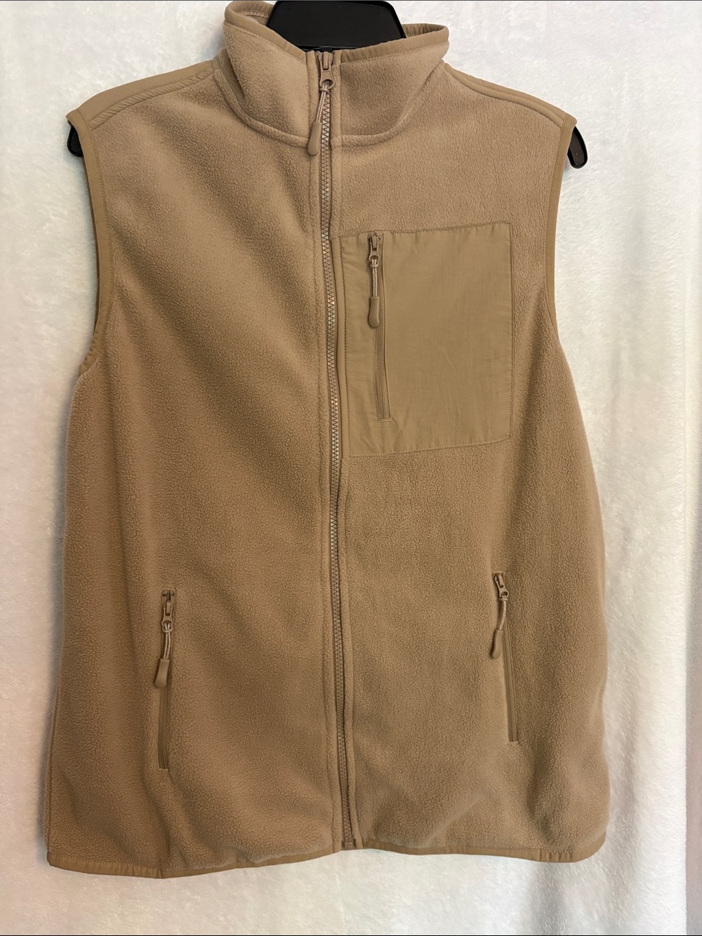 Men's Tan Fleece Vest with Zip Pockets